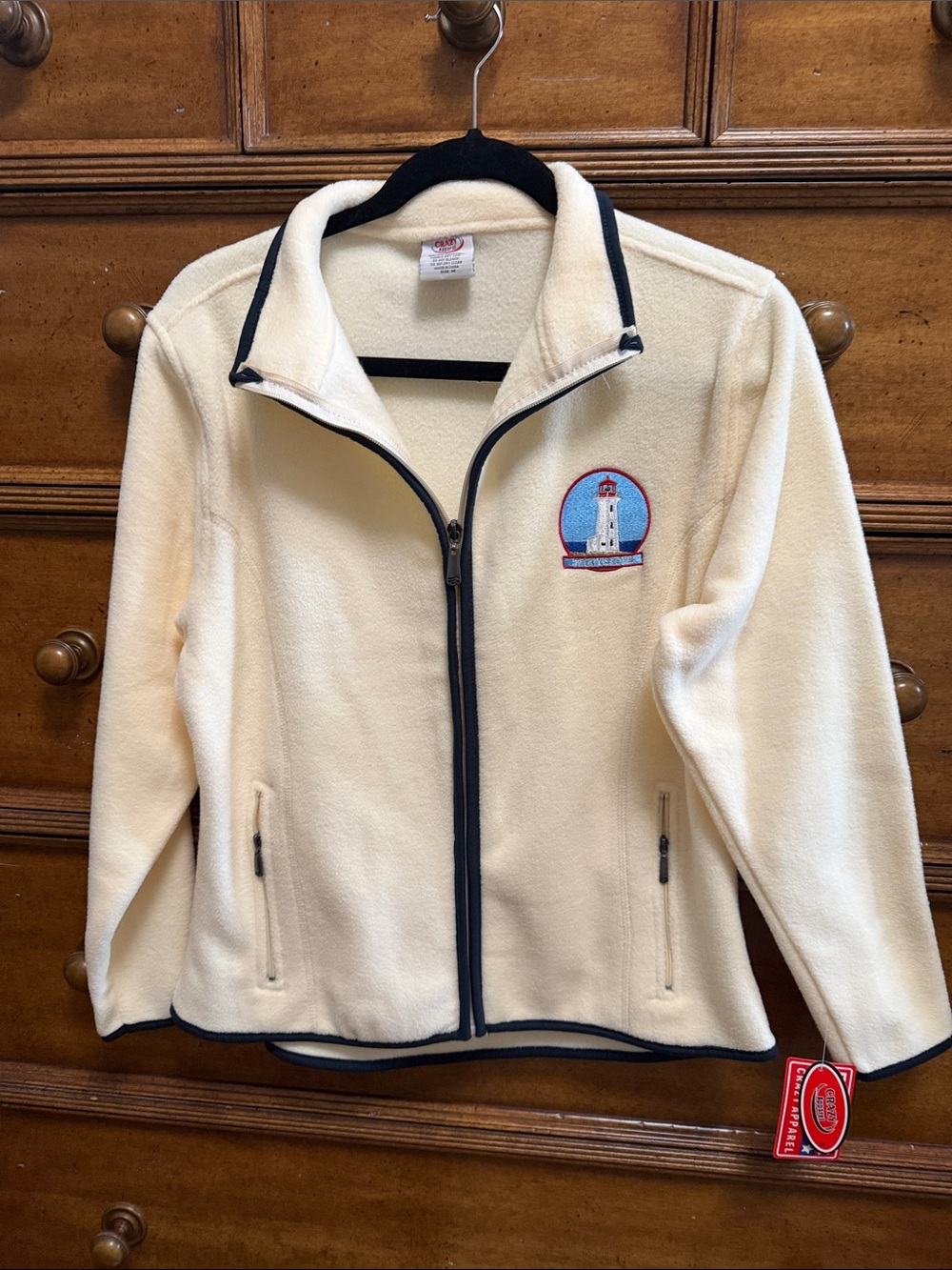 Crazy 8 Cream Fleece Jacket with Navy Trim and Lighthouse Patch